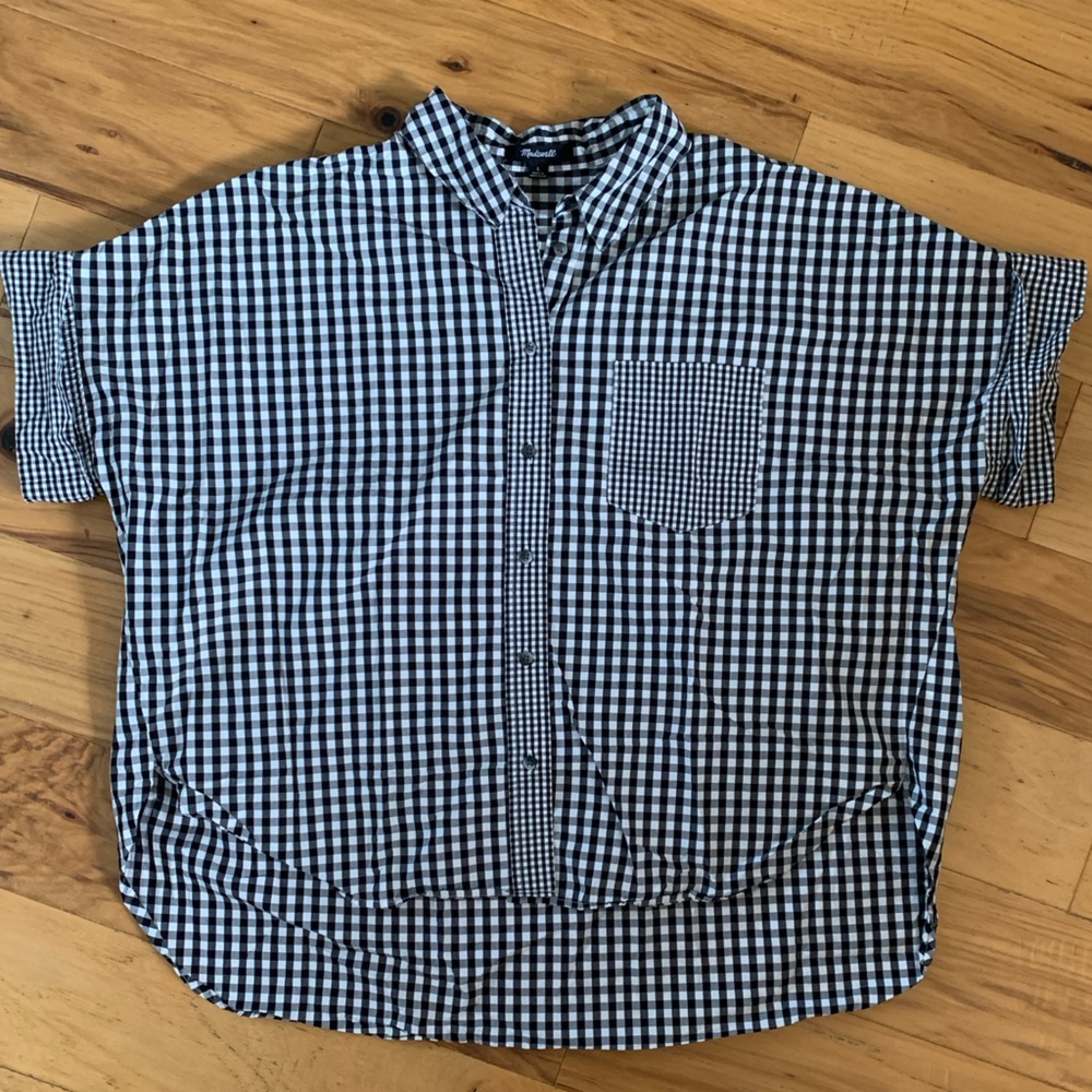 Boxy mixed gingham button up shirt